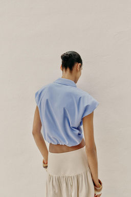 CAMISA CORTA CUADRO VICHY / Azul claro