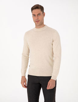 Krem Melanj Slim Fit _eyrek Yaka Basic Triko Kazak
