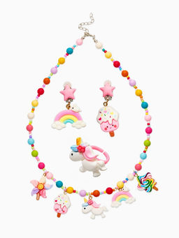 Набор детских украшений "Выбражулька" единорог, сладости, 3 предмета: клипсы, кольцо, бусы   1093720