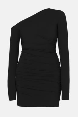 Siyah Vucuda Oturan Asimetrik Yaka Orme K?sa Elbisesi TEDAW25EL00006