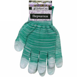 Цена за 12 шт. Перчатки нейлоновые "Аурэль" с ПВХ покрытием облив пальцев и точкой, зеленый меланж 8 р-р ДоброСад