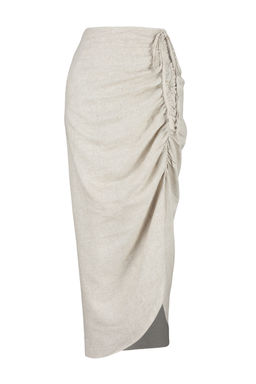 TRENDYOLMILLA Bej Buzgu Detayl? Pamuk Keten Kar?s?ml? Midi Boy Dokuma Etek TWOSS24ET00070  фото 8