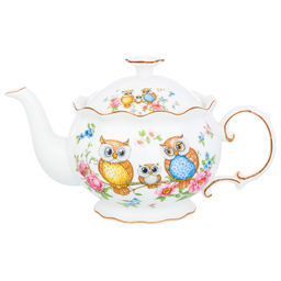 Чайник 600 мл 22*12,5*13 см "Совушки" рифленый, NEW BONE CHINA
