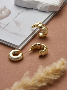 Серьги и каффы QF Плетённый бублик, набор, цвет золото  фото 4