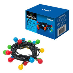 ULD-S0280-020/DGA MULTI IP20 COLORBALLS Гирлянда светодиодная с контроллером Разноцветные шарики, 20 светодиодов, длина - 2,8 м, цвет свечения - разноцветный, IP20, провод зеленый, упаковка- картон.