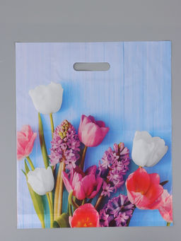 Цена за 50 шт. Пакет "Цветочный уют", полиэтиленовый с вырубной ручкой, 38 х 45 + 3 см, 50 мкм