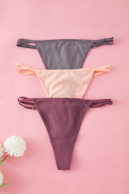 Trendyolmilla Siyah-Pembe-Beyaz 3lu Paket Kalpli Aksesuar Detayl? Fitilli Tanga Orme Kulot THMSS25KU00002