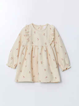 Bisiklet Yaka Uzun Kollu ?i?ekli K?z Bebek Elbise