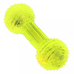 "Пэт тойс (Pet toys)" Игрушка для собаки "Гантеля" 14х5см h5см, ПВХ, с пищалкой, светящаяся, на картоне, прозрачная, цвета в ассортименте: синий, розовый, зеленый, желтый (Китай)