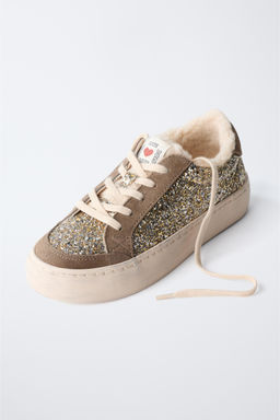GLITTER FAUX SHEARLING SNEAKERS - Zara фото 3