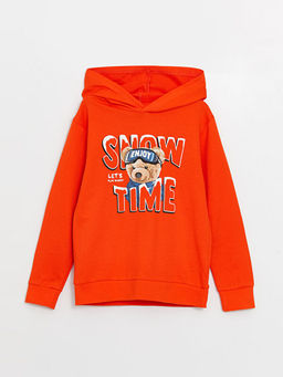 Bask?l? Uzun Kollu Erkek ?ocuk Hoodie