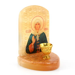 Икона из селенита с подсвечником "Ксения Петербургская" 55*50*75мм Радуга камня