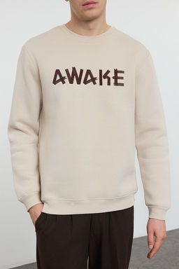 Trendyolmilla Man Tas Oversize/Genis Kesim Ici Polar/S?cak Tutan Yaz? Nak?sl? Sweatshirt TMNAW25SW00061  фото 3