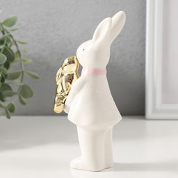 Фигурка керамика «Зайка белая с золотым зайчонком», 6.5×4.5×13.5 см