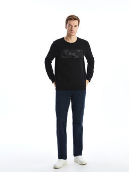 Bisiklet Yaka Bask?l? Erkek Kal?n Sweatshirt