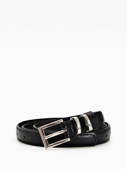 Ремень женский тонкий, 110×2 см, пряжка металл, серебристая, чёрный