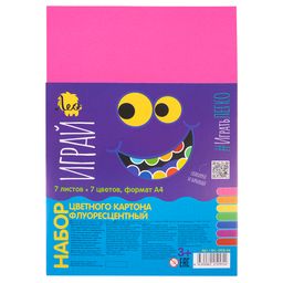 Лео Играй Картон цветной флуоресцентный LPCB-06 220 г/м2 A4 21 х 29.7 см 7 л. 7 цв