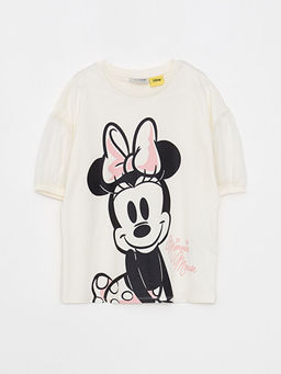 Bisiklet Yaka Minnie Mouse Bask?l? K?sa Kollu K?z ?ocuk Ti??rt