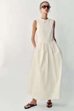 VESTIDO MIDI COMBINADO / Crudo