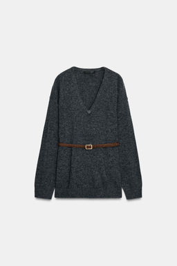 100% WOOL OVERSIZE JUMPER WITH BELT - Zara фото 5