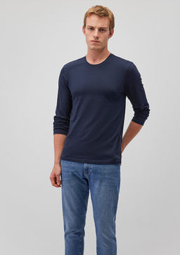 Uzun Kollu Lacivert Basic Tisort - Mavi фото 2