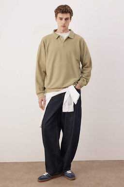 Tas Yeni Oversize/Genis Kesim Polo Yaka Kal?n C?tc?tl? Sweatshirt TMNAW26SW00051