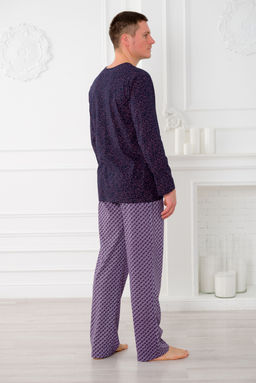 Пижама мужская из футболки с длинным рукавом и брюк из кулирки Генри геометрия макси - Амадэль фото 7