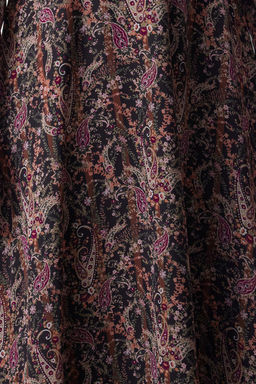 Kahverengi Cicekli Kemerli A Kesim Kruvaze Yaka Boho Desenli Sifon Midi Dokuma Elbise TWOAW24EL00660