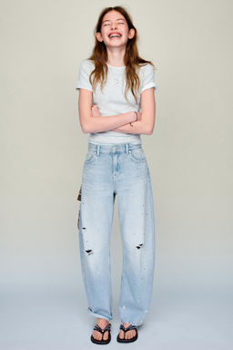 JEANS BALLOON ROTOS Y STRASS / Azul claro - Zara фото 8