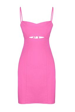 TRENDYOLMILLA Pembe Vucuda Oturan S?rt? Pencere/Cut Out Detay Dokuma Keten Gorunumlu Elbise TWOSS23EL01022  фото 11