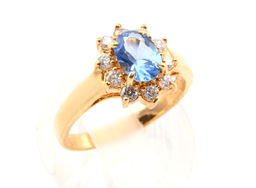 Кольцо позолота "Овал" с голубым цирконом в стразах, размер 16