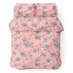 Пододеяльник Евро Макси на пуговицах Цветы сакуры пудровый 240х215см, бязь Комфорт 121г/м2, хлопок 100%, упаковка классическая ПВХ 28х41см, Домашняя мода (Россия)