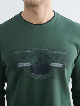 Bisiklet Yaka Bask?l? Erkek Sweatshirt