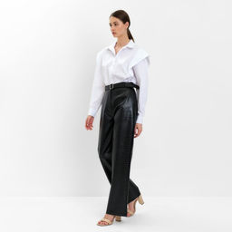 Брюки женские из экокожи прямые MINAKU: Eco leather, чёрные, размер 42