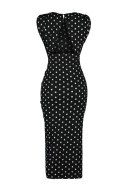 Siyah Puantiyeli S?rt Dekolteli Y?rtmac Detayl? Maxi Esnek Orme Kalem Elbise TWOSS23EL02326 - Trendyolmilla фото 8