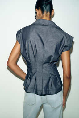 CAMISA ENTALLADA PINZAS CON LINO / Azul - Zara фото 6