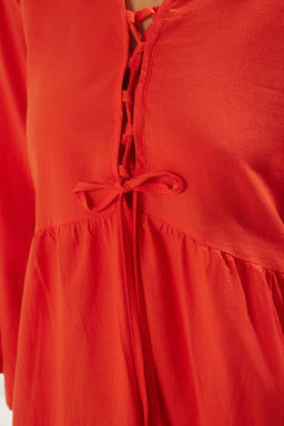 K?rm?z? Dokuma Buzgulu %100 Pamuk Maxi Plaj Elbise TBESS25EL00015 - Trendyolmilla фото 4