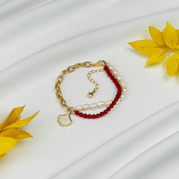 Браслет из Коралла и Жемчуга с цепочкой 16 см +