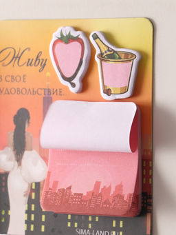 Цена за 2 шт. Магнит на холодильник с блоком для записей и стикерами «Живу в своё удовольствие...», 10×12 см