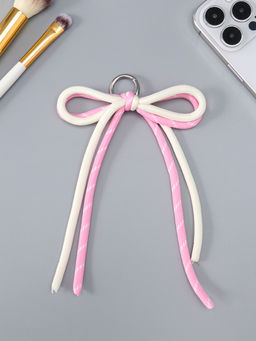 Цена за 3 шт. Брелок на карабине "Двойной бант" розово-белый 20х9,5х1 см