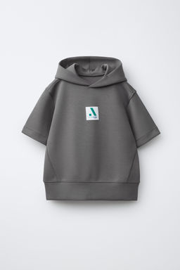 SUDADERA CAPUCHA MANGA CORTA SPORTY CON MODAL / Gris antracita