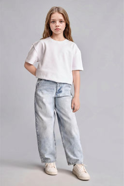 %100 Pamuk Baggy Fit Jean Pantolon K_z _ocuk - Defacto фото 2