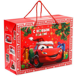 Пакет-коробка, 19 х 40 х 30 см С Новым Годом!, Тачки