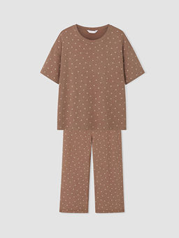 Bisiklet Yaka Desenli Kad?n Kaprili Pijama Tak?m?
