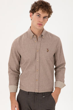 Мужская рубашка светло-коричневого цвета с длинным рукавом - U.s. polo assn фото 3