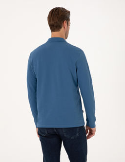 A__k Lacivert Slim Fit K_vr_lmaz Fermuarl_ Polo Yaka Basic Pike Sweatshirt