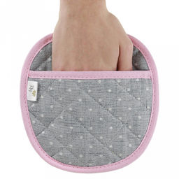 Прихватка с запахом 19х19см "Горошек на льне", форма "Яблоко", рогожка 171г/м2, хлопок 100%, наполнитель - ватин 280г/м2, на пластмассовом подвесе, "Домашняя мода" (Россия)