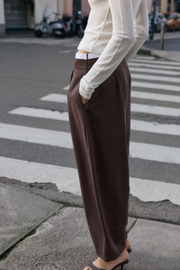 PANTAL?N BARREL CINTURA DOBLE / Marr?n - Zara фото 6