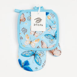 Кухонный набор 2 прихватки Этель Бабочки , прихватка 17х17 см, варежка 24х16 см, 100% п/э  фото 6