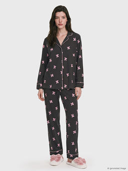 G?mlek Yaka Desenli Hamile Pijama Tak?m?